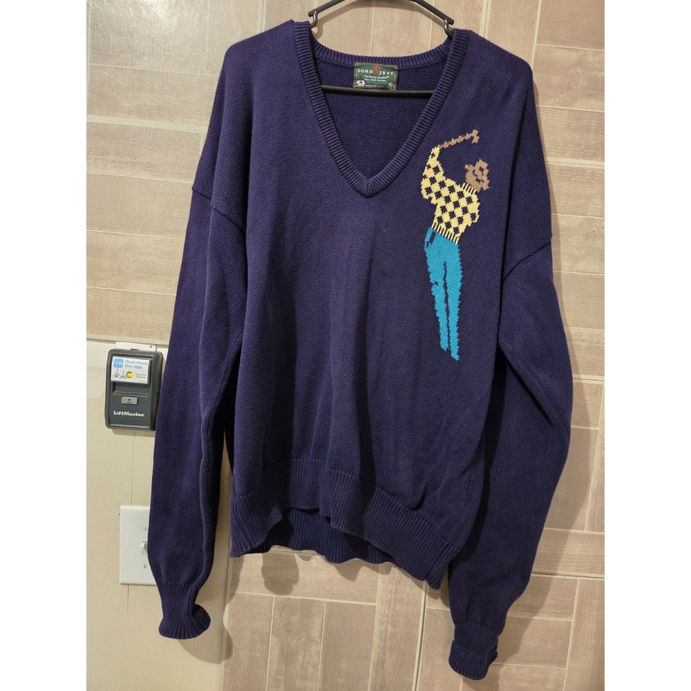 Lord Jeff Golf Sweater Mens Size XL Blue The Better Sweater 100% Cotton Vtg